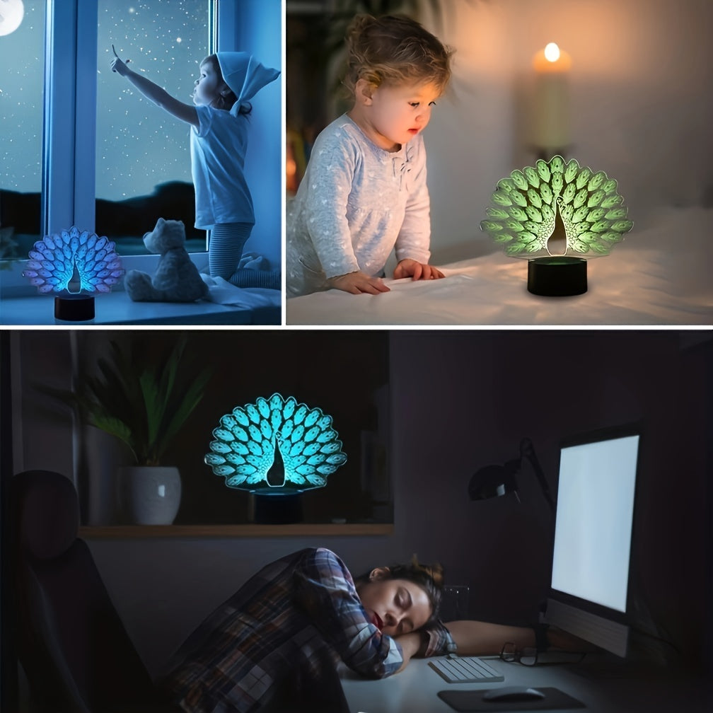 3D Peacock Night Light 16 Colors Changing Remote Control