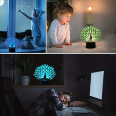 3D Peacock Night Light 16 Colors Changing Remote Control