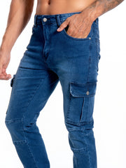 Men's Slim Fit Flap Pocket Jeans Distressed Denim Pants