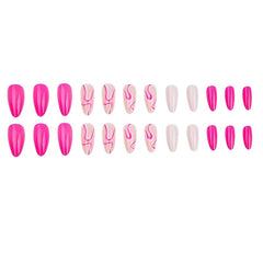 Hot Pink Press On Nails Medium Almond Stripe Reusable False Nails