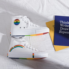 Women's High Top Canvas Shoes Rainbow Flat Casual Shoes