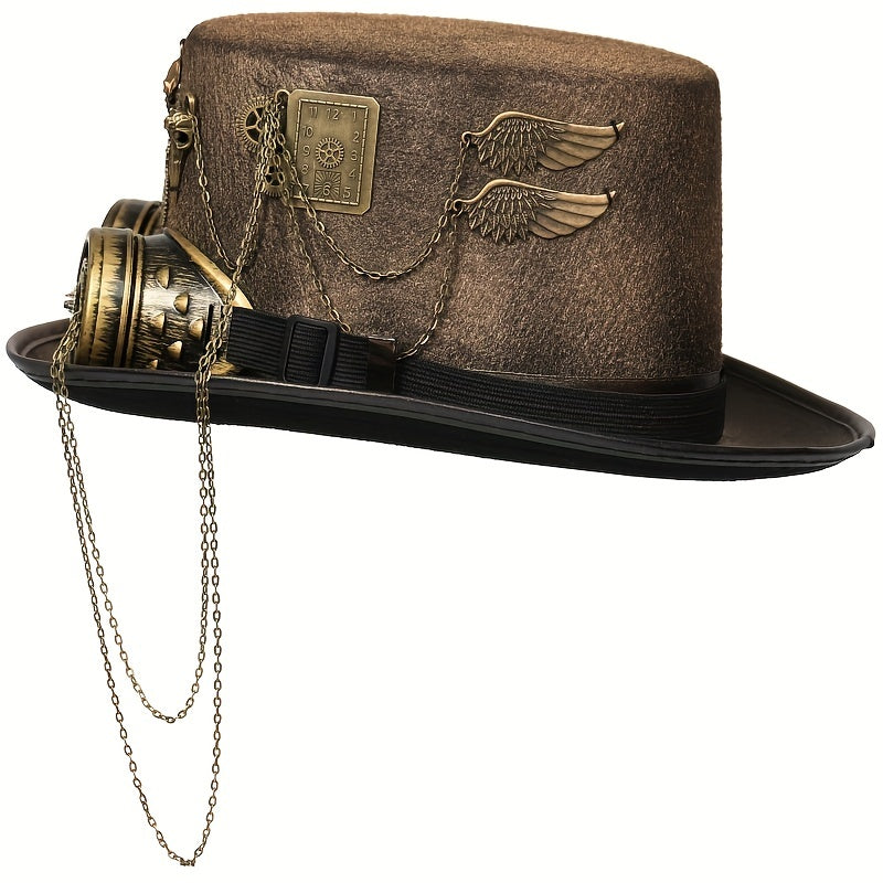 Unisex Goth Steampunk Hat Skull Head Goggles Wing Equipment