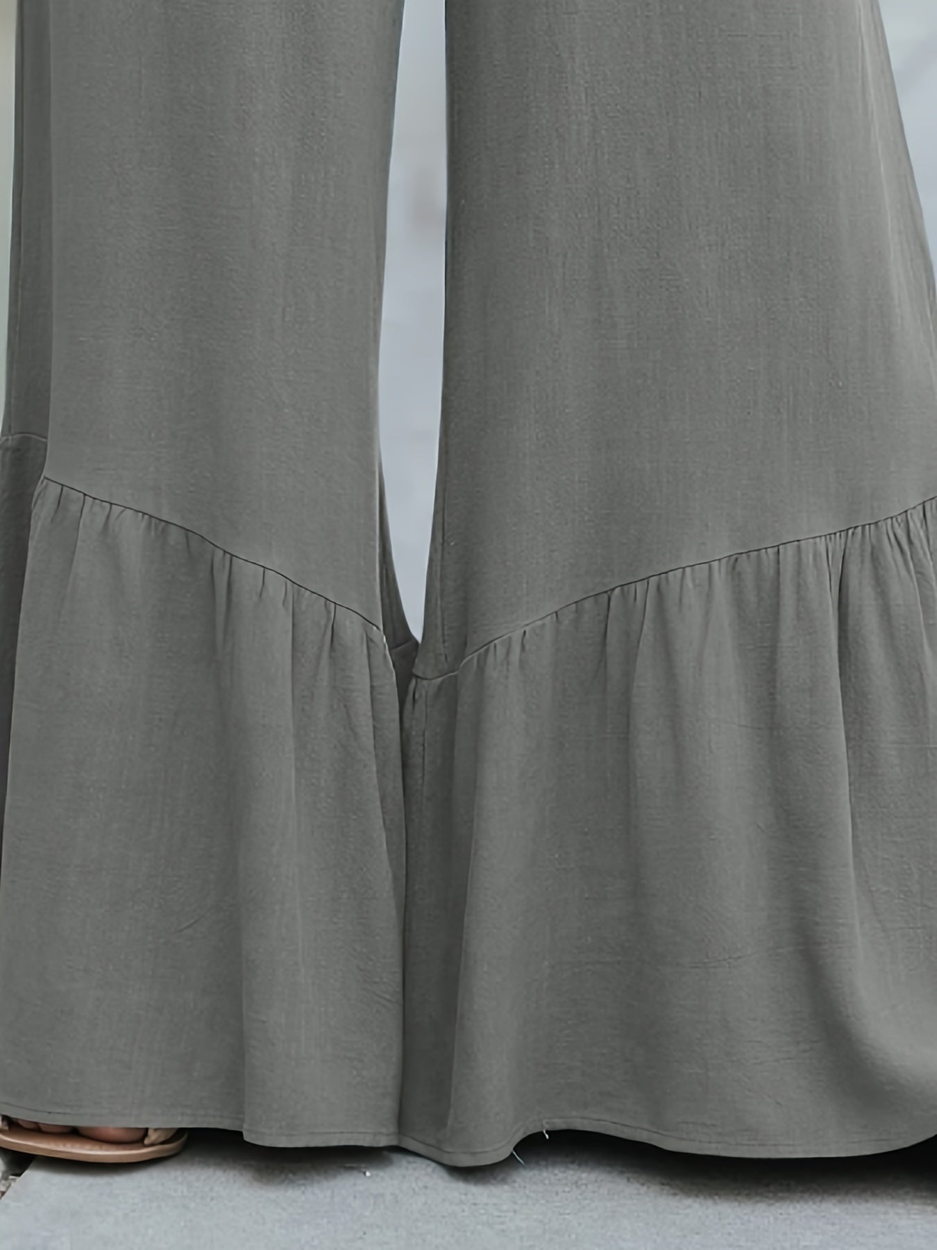  Solid High Rise Wide Leg Trousers