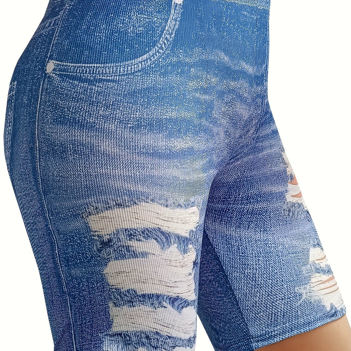  Denim Print High Rise Stretchy Skinny Shorts