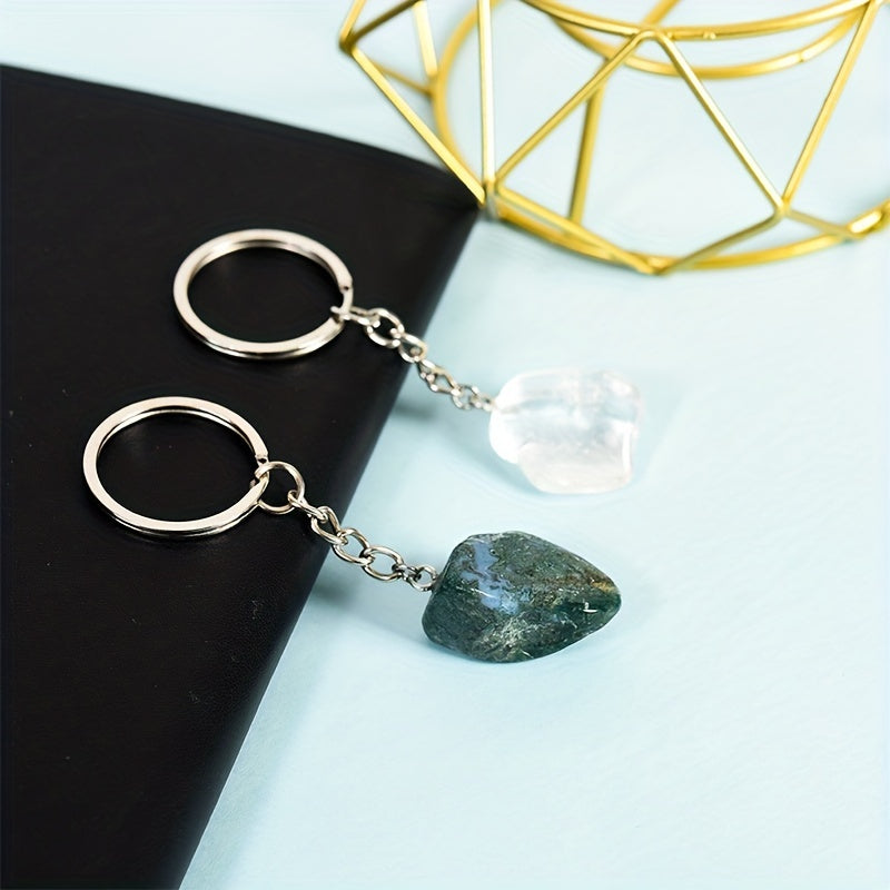 Natural Stone Healing Crystal Agate Keychain Pendant Bag Buckle Key Chain