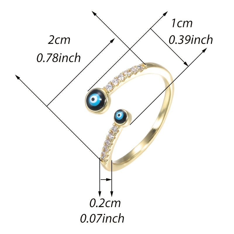 Vintage Copper Zircon Enamel Drip Ring Devil's Eye Open Ring