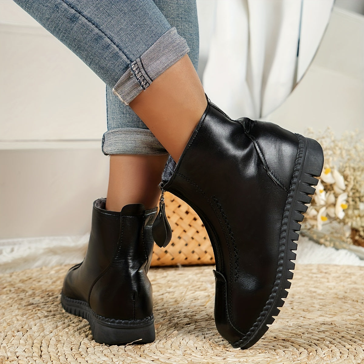 Zipper Front Winter Flat Sneakers Women's Boots
