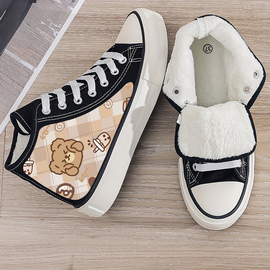 Girl's Cute Bear Pattern High Top Skate Shoes