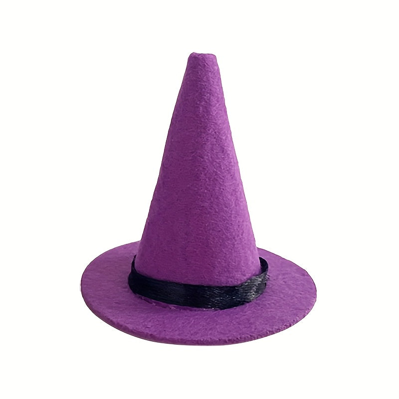 10pcs Mini Felt Witch Hat with Ribbon Halloween Cosplay Accessories