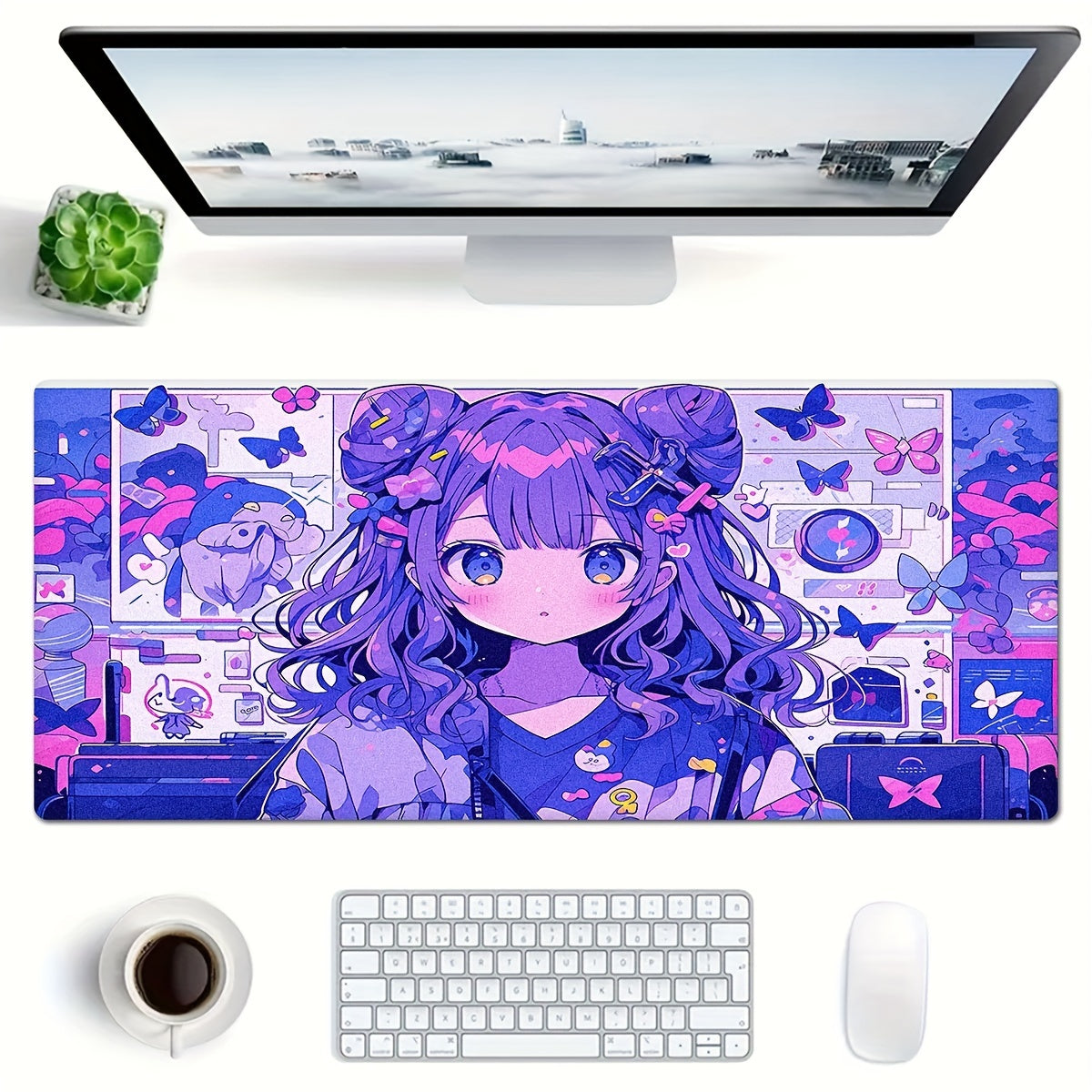 Refreshing Style Rectangular Mouse Pad Animation Purple Girl