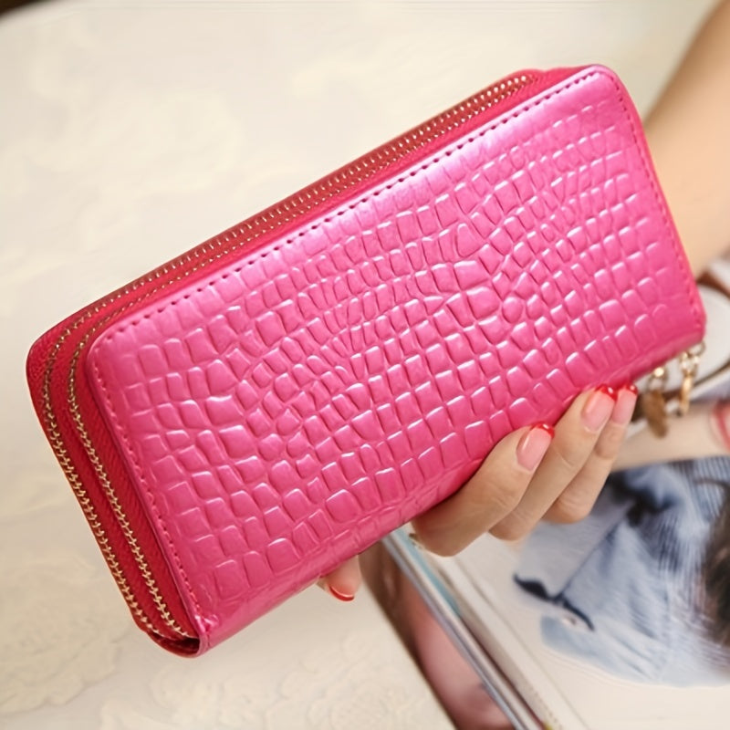 Crocodile Pattern Long Wallet with Double Zipper