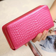 Crocodile Pattern Long Wallet with Double Zipper