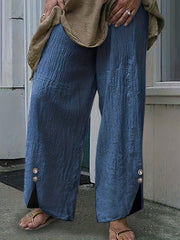  Wide Leg Pants Button Decor Elastic Drawstring
