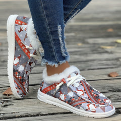 Women's Christmas Snow Boots with Snowflakes & Dwarfs Print