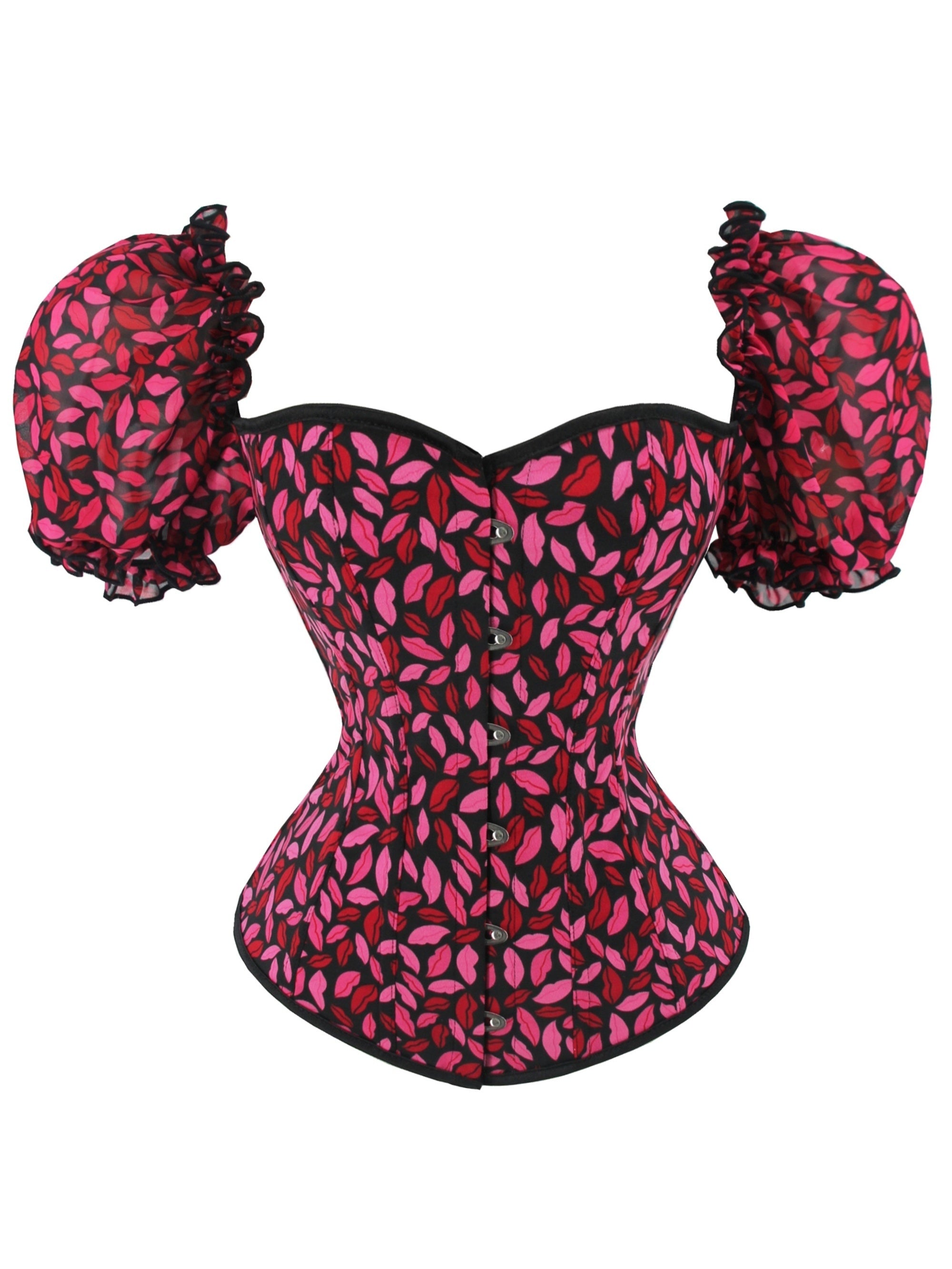 Lips Pattern Corset Bustier Tummy Control Lace Up Body Shaper