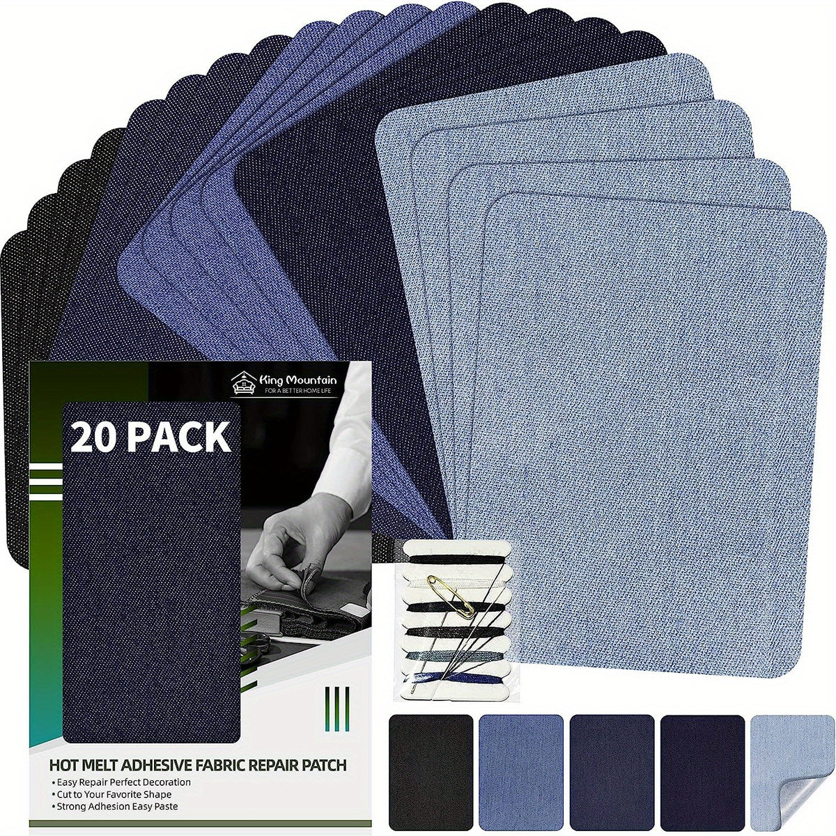 20pcs Iron on Repair Patch Denim Patches For Jeans Kit 7x10 100% Cotton