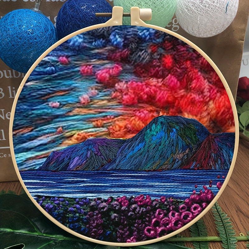 DIY Landscape Embroidery Kit with Embroidery Hoop