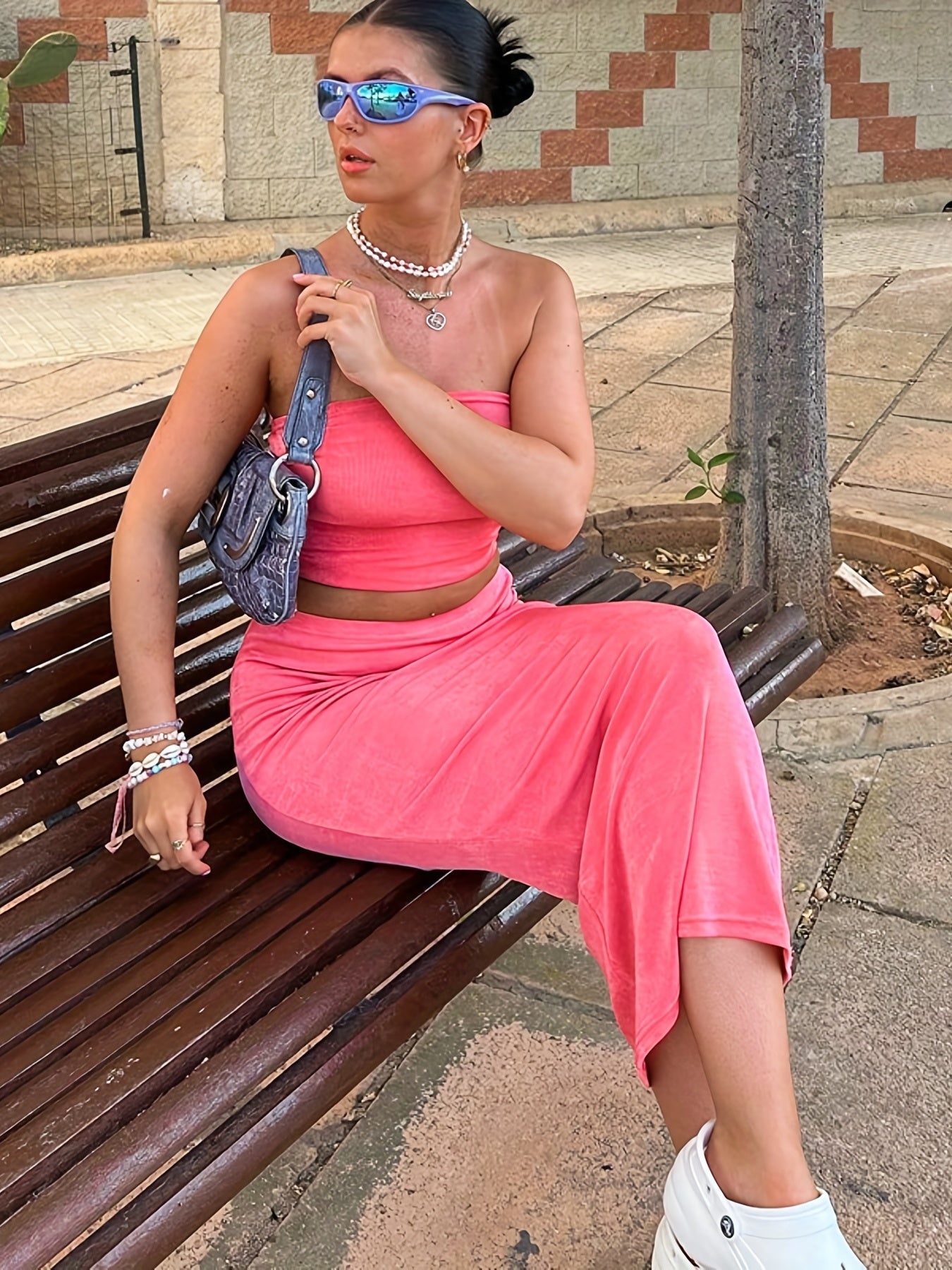 Off Shoulder Tube Top & Maxi Skirt Set Women's Clothing