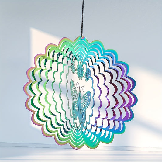 14 Flower Butterfly Wind Spinner 3D Rotating Gradient Wind Chimes
