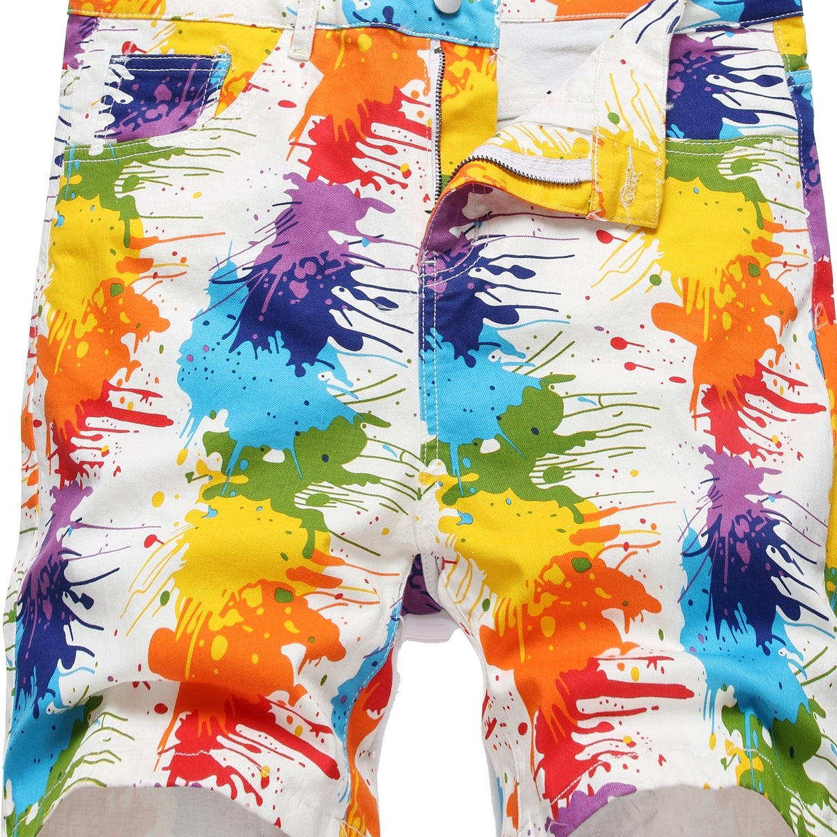 Colorful Print Men's Street Style Denim Shorts for Summer