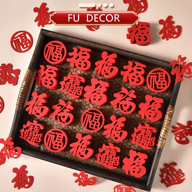 20pcs Fu Character Red Spring Clings Year Of The Dragon Removable Wall Art Decor