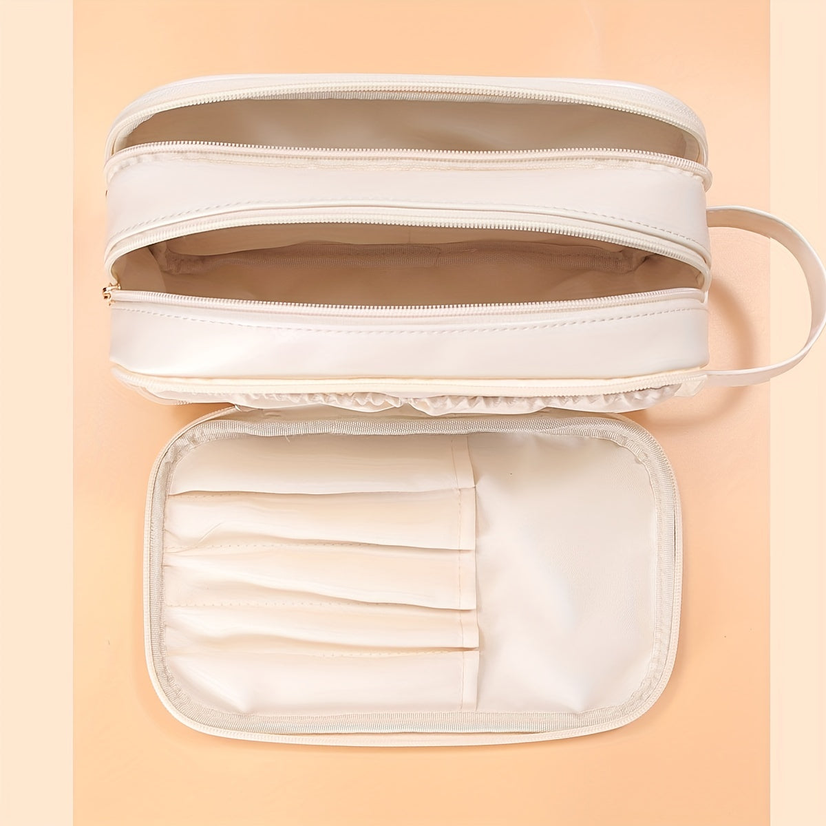 Portable Layer Cosmetic Bag Waterproof Makeup Brush Organizer PU Leather