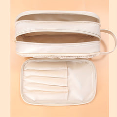 Portable Layer Cosmetic Bag Waterproof Makeup Brush Organizer PU Leather