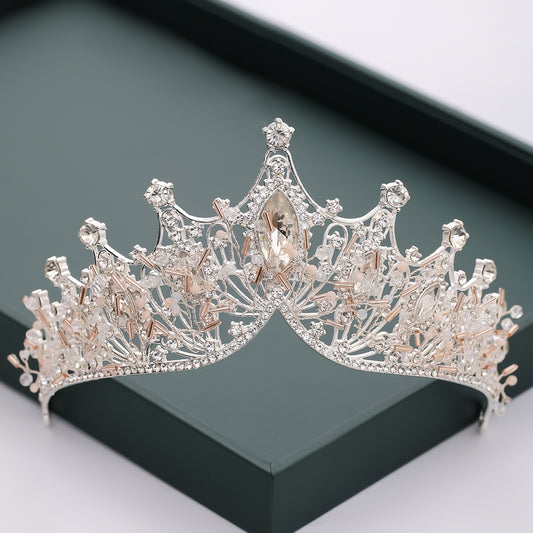 Golden Rhinestone Crown Headband Wedding Bride Hair Tiara