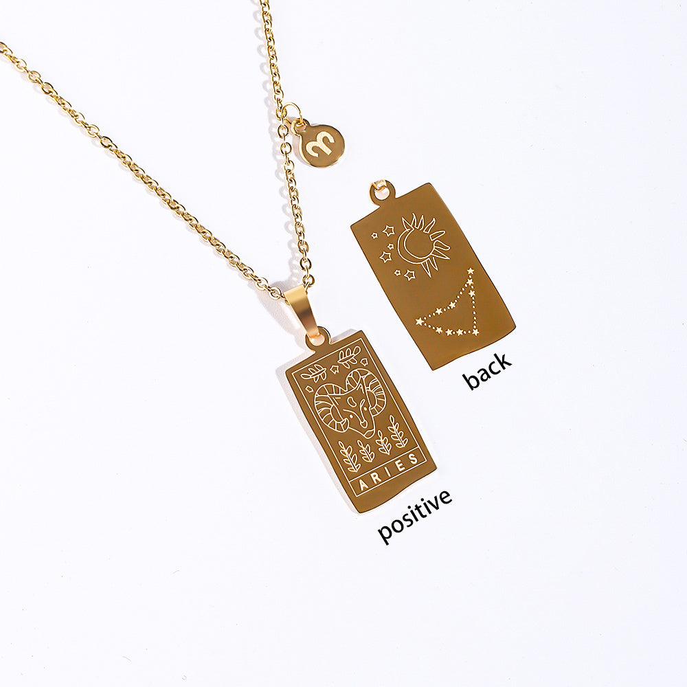 Stainless Steel Tarot Card Pendant Necklace 18K Plated Horoscope Jewelry