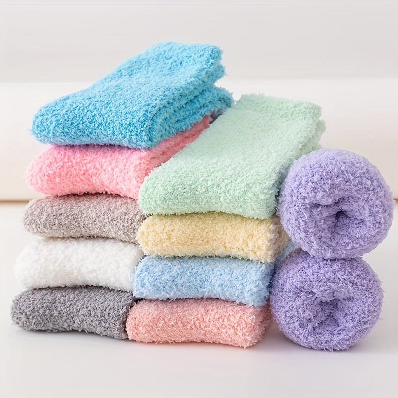 10 Pairs Fuzzy Socks Warm & Comfy Mid Tube Stockings Women's Hosiery
