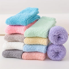 10 Pairs Fuzzy Socks Warm & Comfy Mid Tube Stockings Women's Hosiery