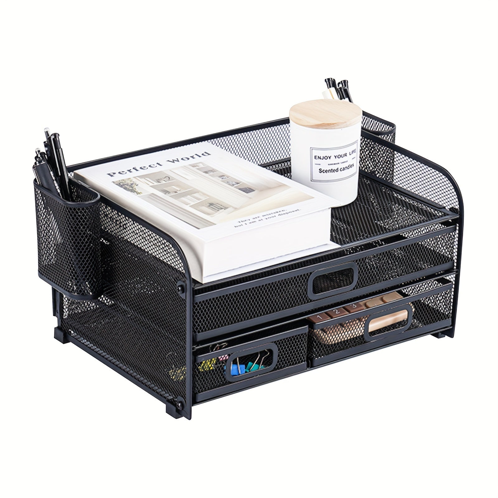 File Drawer Integrated Rack Removable Desktop File Rack with Three Drawers and Two Pen Holders – CRAZE