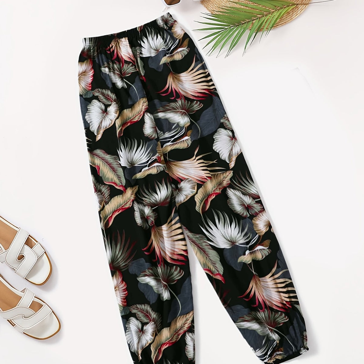 Tropical Print Joggers Elastic Waist Loose Pajamas Pants