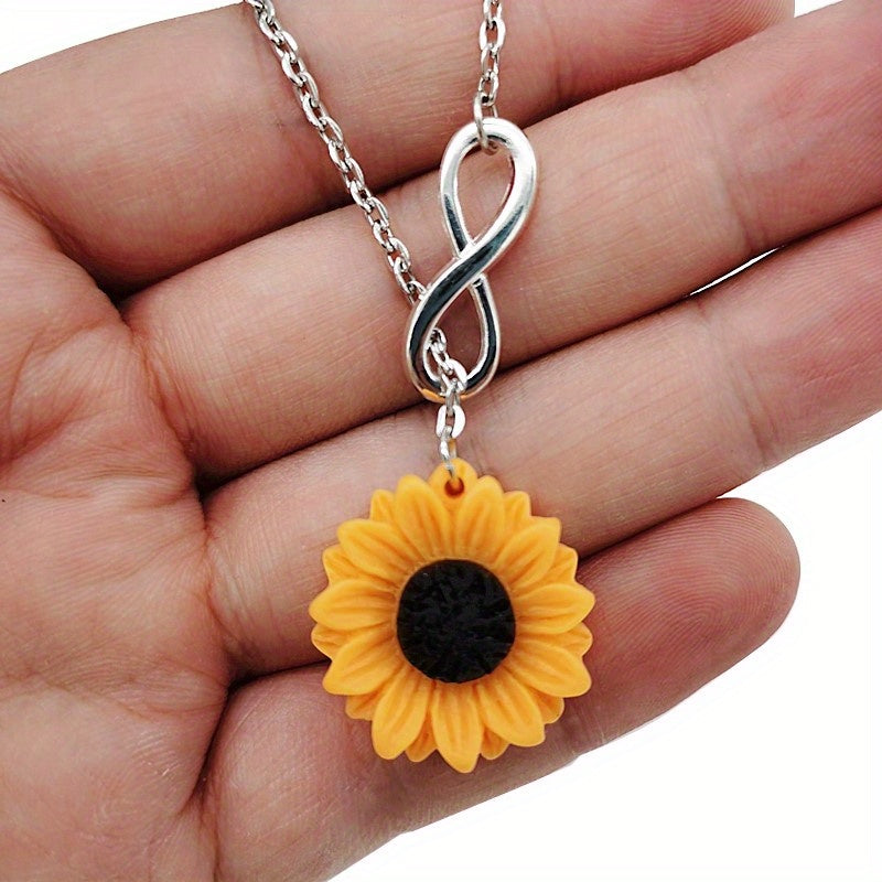 Sunflower Heart Lariat Necklace Infinity Charm Bridal Flower Bridesmaid Daisy