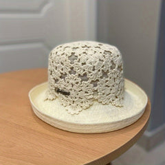 Flower Hollow Knitted Sun Hat Bucket Hat Foldable Cloche Hats for Women Summer