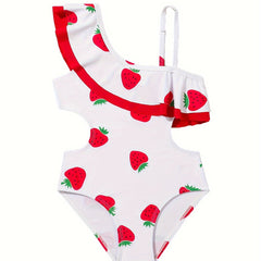 Toddler Girls Strawberry Graphic Ruffle Trim Swimsuit