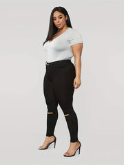  Casual Jeans Women's Plus Solid Ripped Skinny Jeans