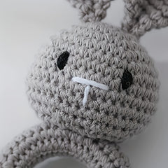 Gray Rabbit Rattle Toy with Wooden Beads Baby Sensory Developmental