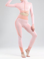 High Stretch Yoga Suit Long Sleeves Jacket & Crop Tank Top & Leggings Set