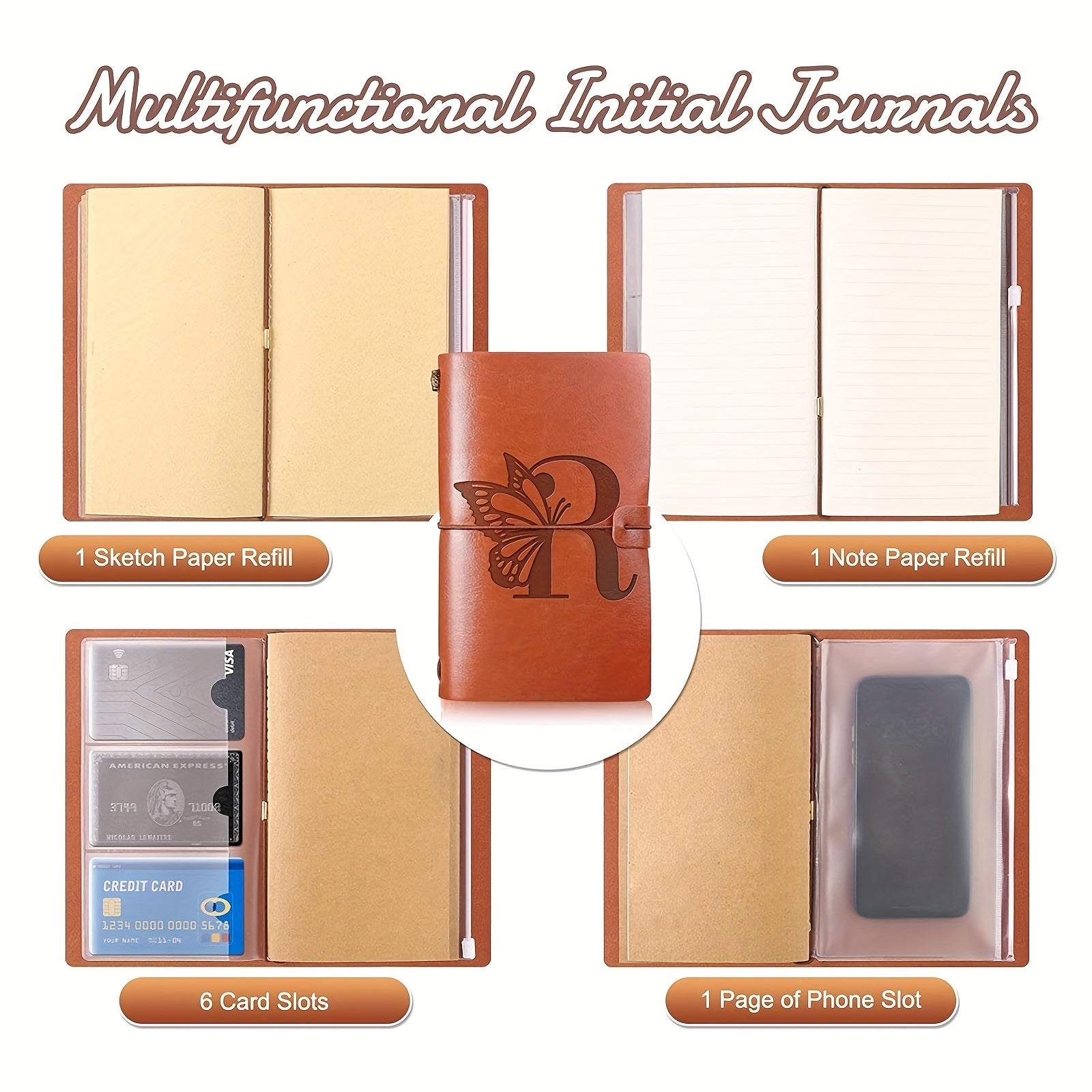 Personalized Initial PU Leather Journal Refillable Notebook