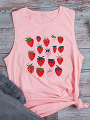 Strawberry Print Tank Top Sleeveless Summer Women's Clothing