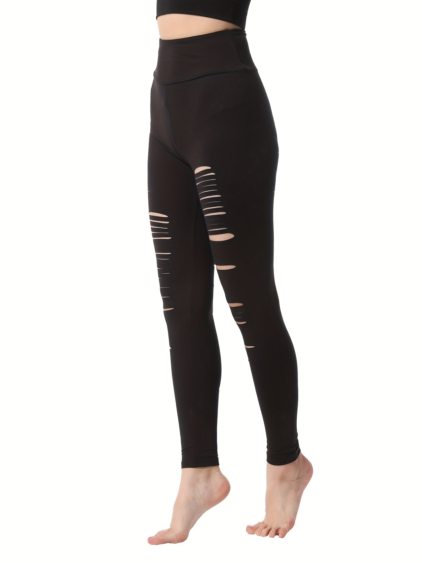 High Waist Yoga Pants Ripped Cutout Women