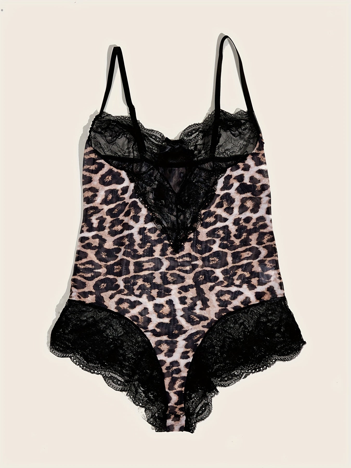 Leopard Lace Teddy Scalloped Trim Bodysuit