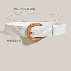 Casual Straw Belt Square Buckle Elastic Waistband Women Dress Girdle Boho Belt