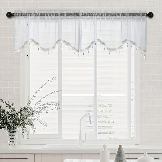 Modern S-Shaped Sheer Curtain Valance with Bead Edge - Home Decor