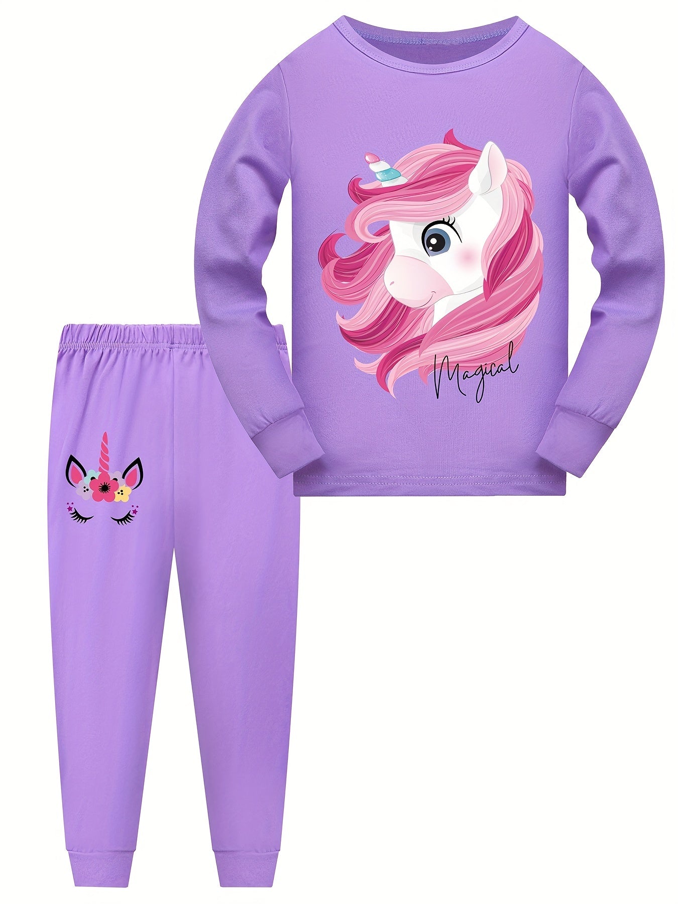 Kid's 2pcs Unicorn Pajamas Set Long Sleeve Top & Pants Comfy PJ Loungewear