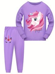 Kid's 2pcs Unicorn Pajamas Set Long Sleeve Top & Pants Comfy PJ Loungewear