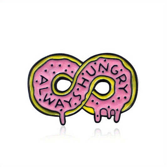ALWAYS HUNGRY Pink Donut Cartoon Brooch