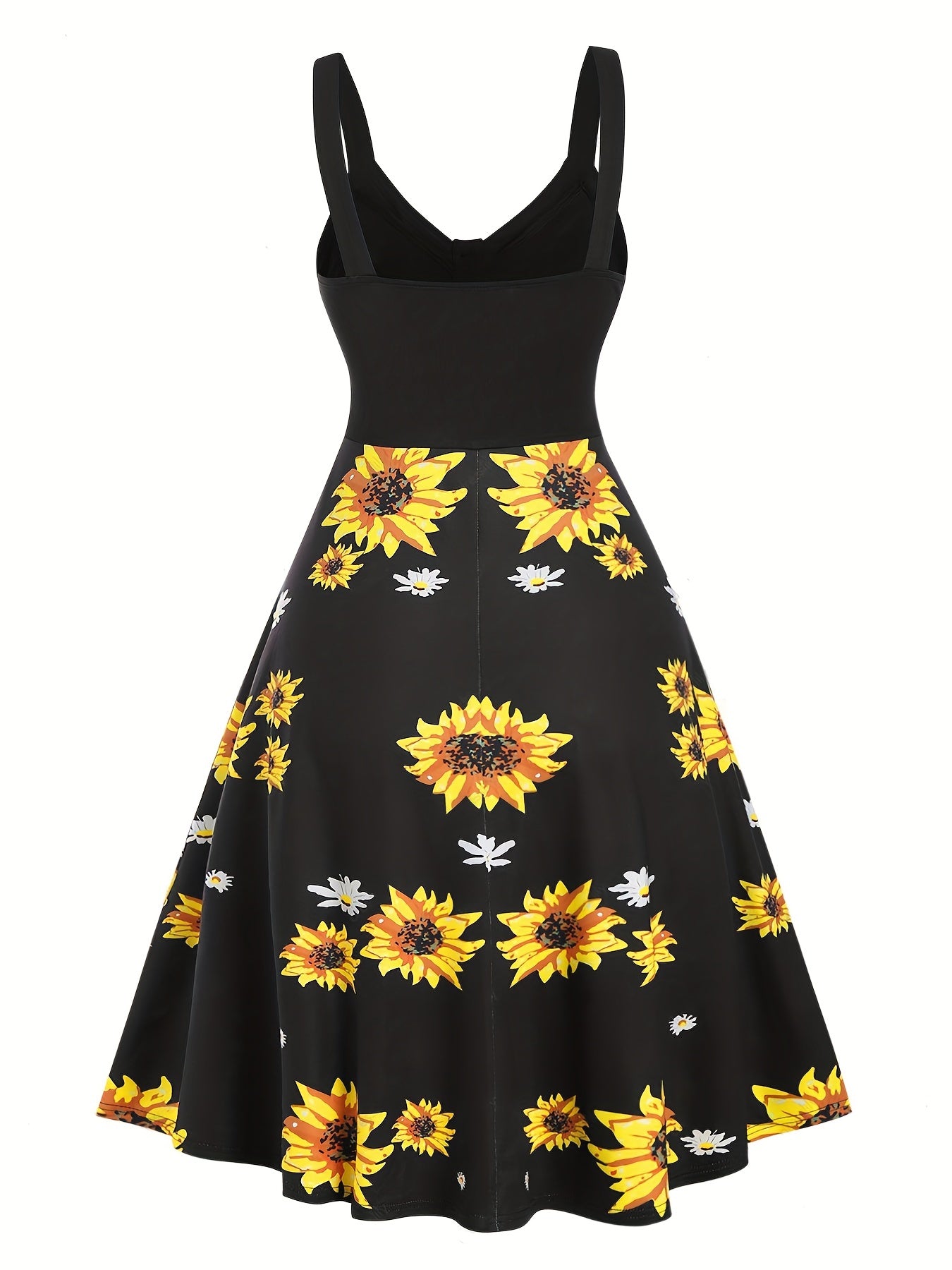 Plus Size Colorblock Sunflower Print Cami Dress
