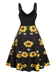 Plus Size Colorblock Sunflower Print Cami Dress